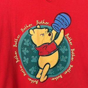 Pooh Disney Unisex Women’s Winnie The Pooh Graphic Red Cotton T Shirt Size Large